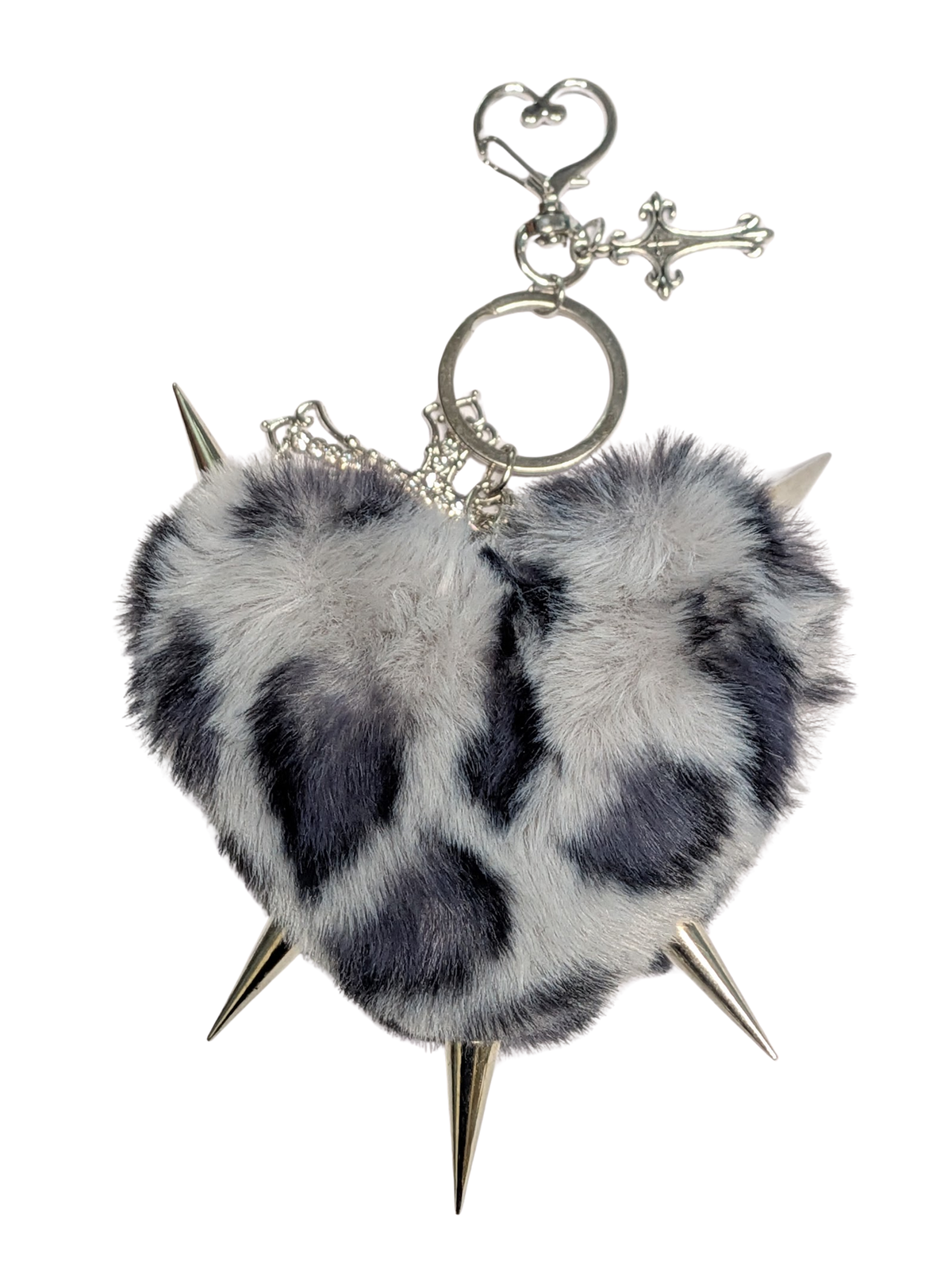Goth Spike Grey Leopard Print Keychain