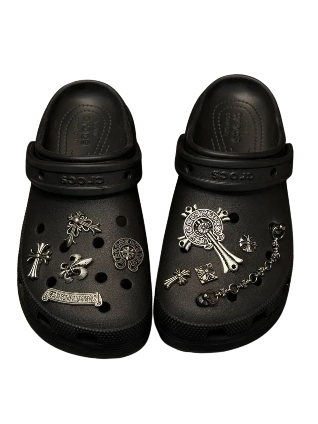 CH 10 PCS Gothic Chrome Metal Crocs Charms Set – Premium Silver Cross, Dagger & Fleur Shoe Accessories